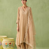 Cotton Gauze Waterfall Hemline Kurta Set-RTS