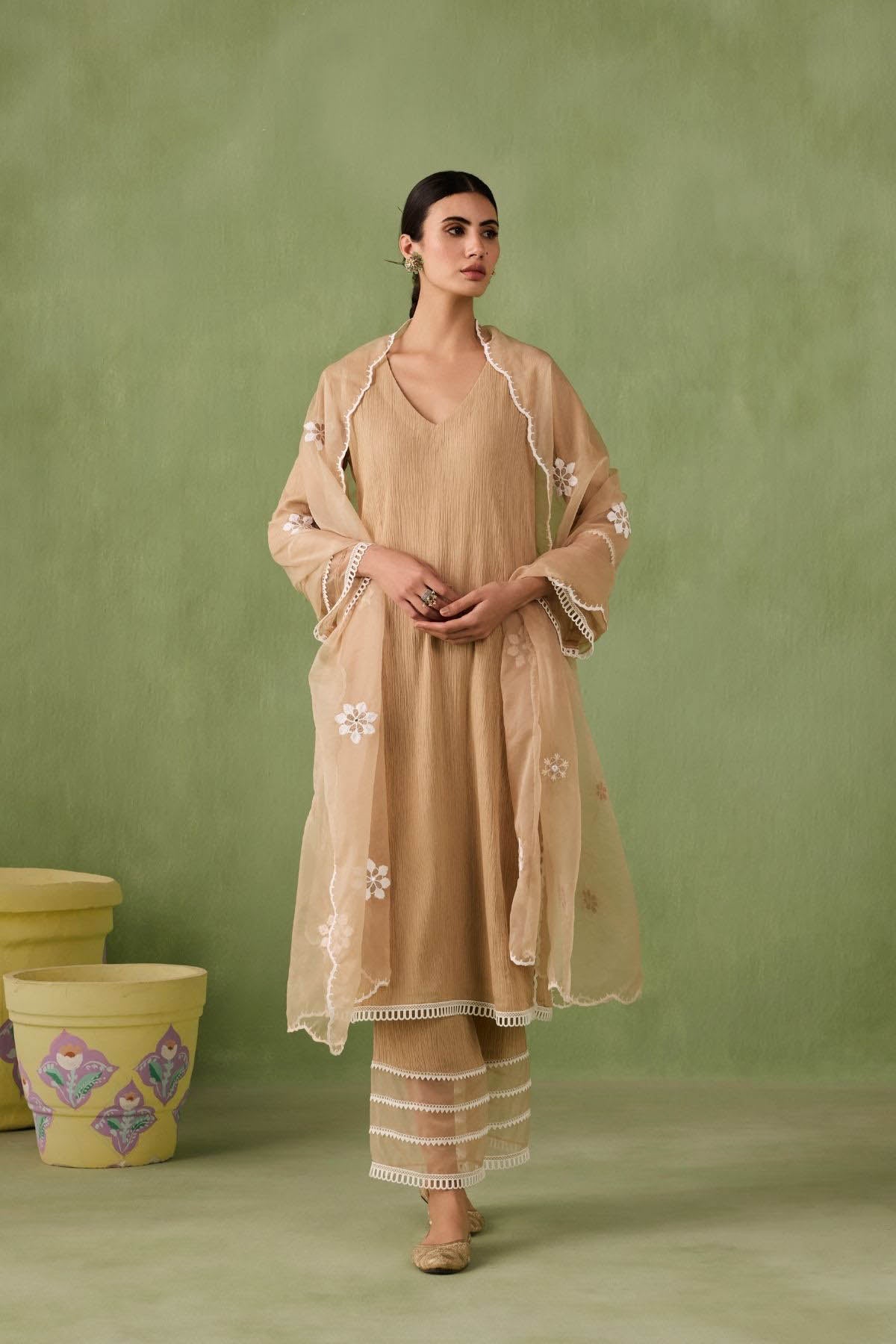 Organza Panel & Lace Kurta Set