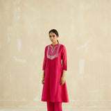 Crimson Magenta Mirror Yoke Kurta Set
