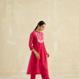 Crimson Magenta Mirror Yoke Kurta Set