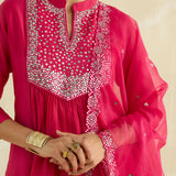 Crimson Magenta Mirror Yoke Kurta Set