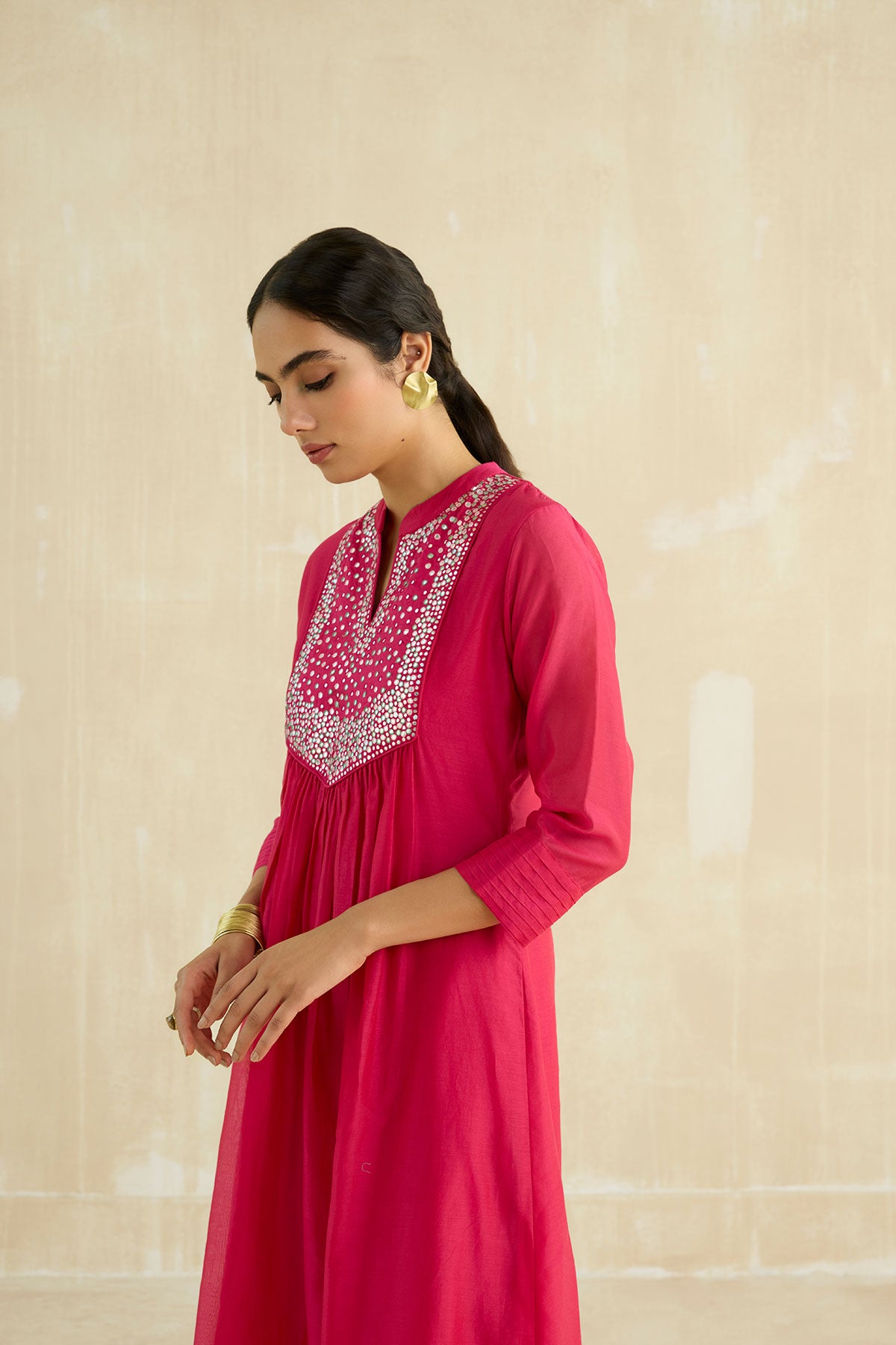 Crimson Magenta Mirror Yoke Kurta Set