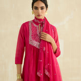 Crimson Magenta Mirror Yoke Kurta Set