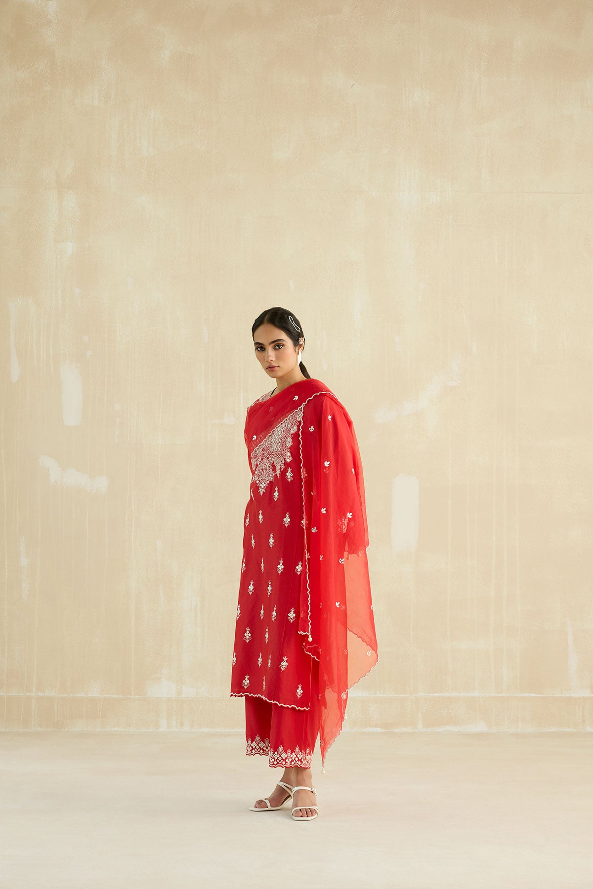 Red Gota & Mirror Kurta Set