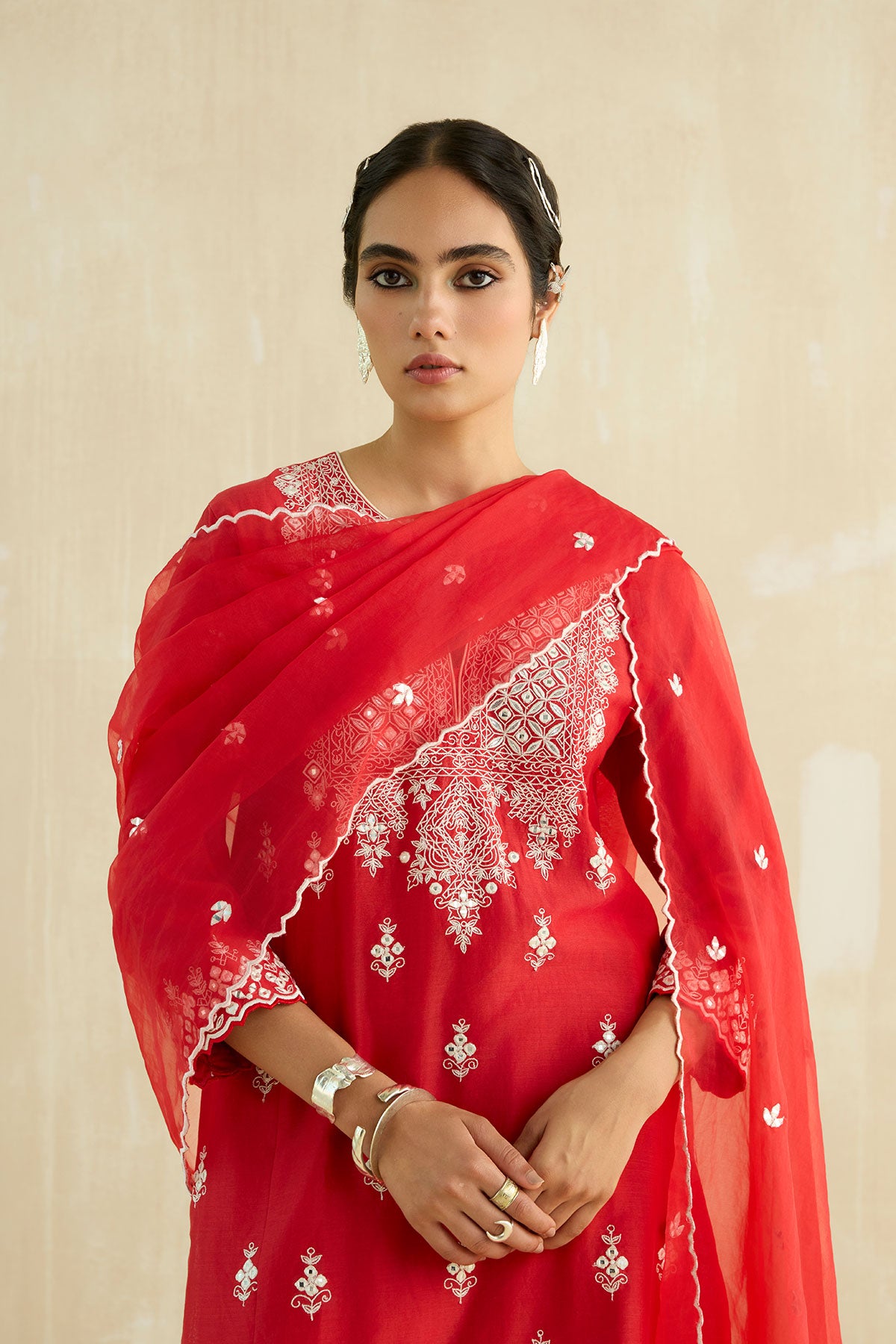 Red Gota & Mirror Kurta Set