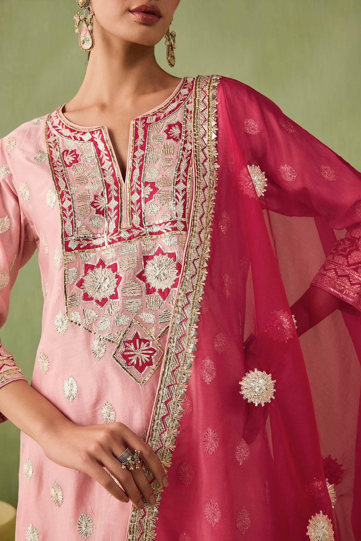 Blush Pink & Crimson Gota Salwar Set