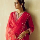 Red Gota & Mirror Kurta Set