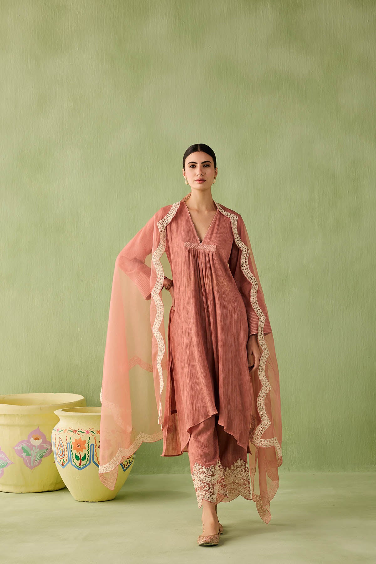 Asymmetrical Cotton Gauze Kurta Set