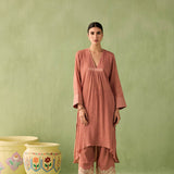 Asymmetrical Cotton Gauze Kurta Set