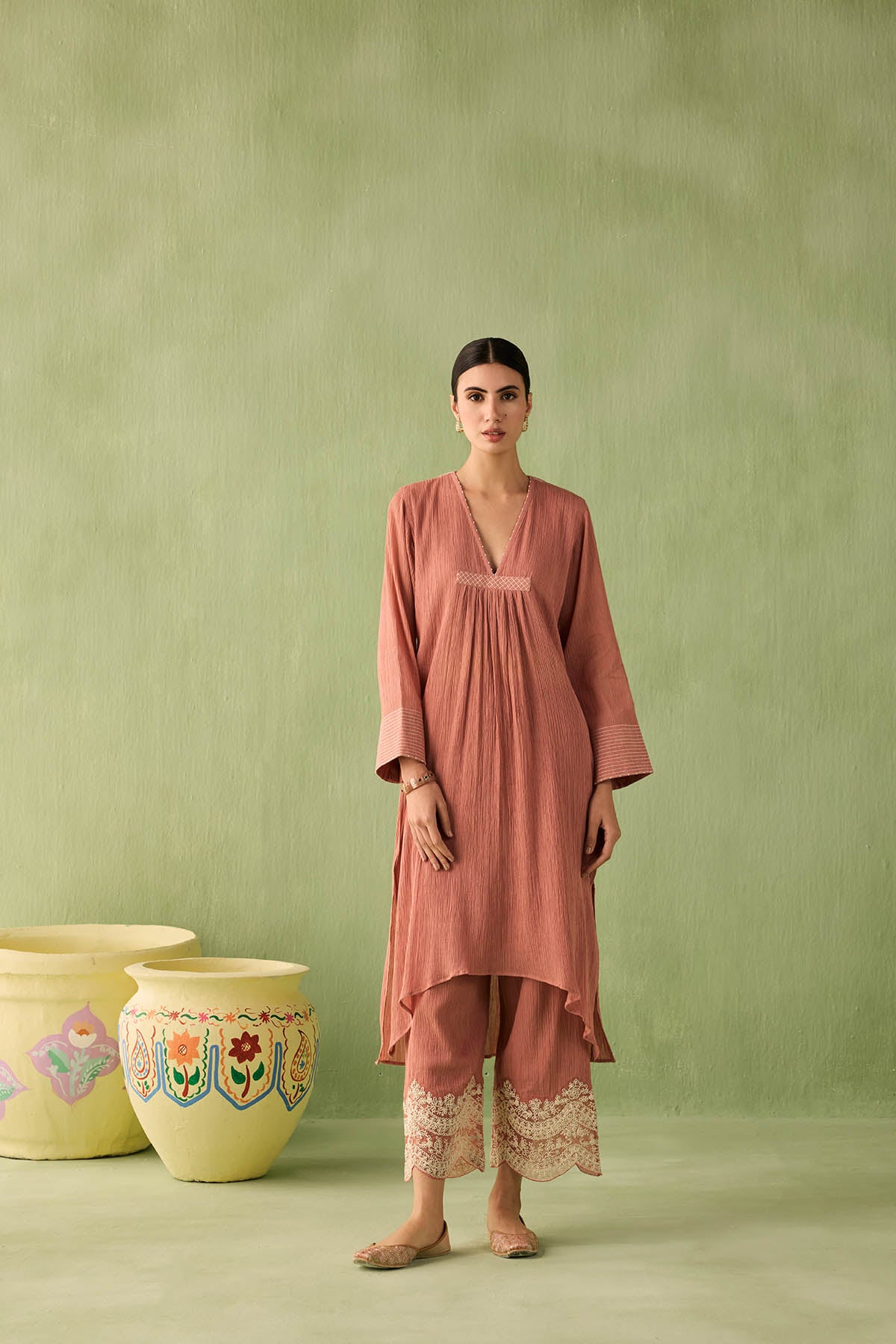 Asymmetrical Cotton Gauze Kurta Set