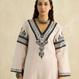 Nude Beige & Ebony Appliqued Kurta Set