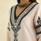 Nude Beige & Ebony Appliqued Kurta Set