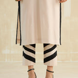 Nude Beige & Ebony Appliqued Kurta Set
