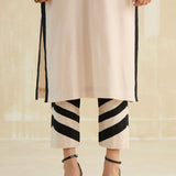 Nude Beige & Ebony Appliqued Kurta Set