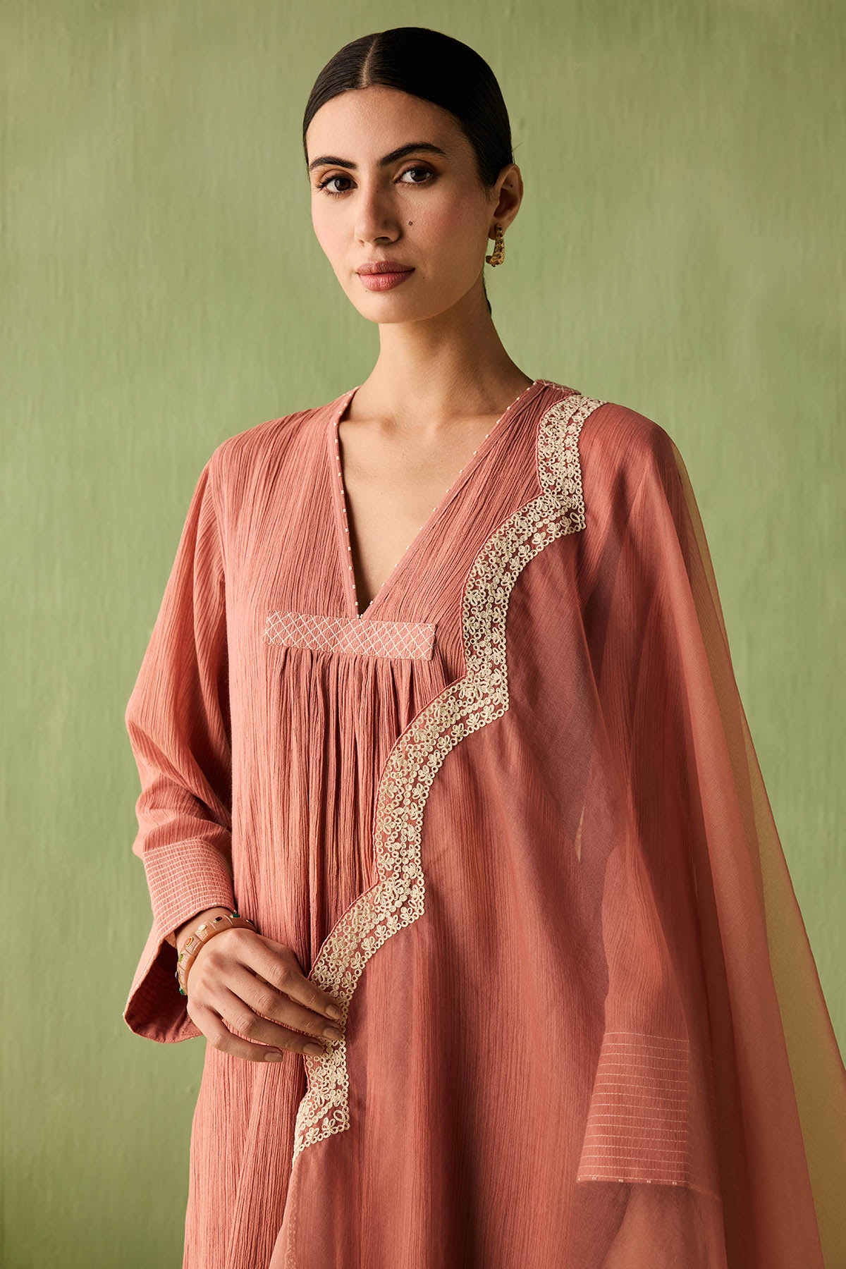 Asymmetrical Cotton Gauze Kurta Set