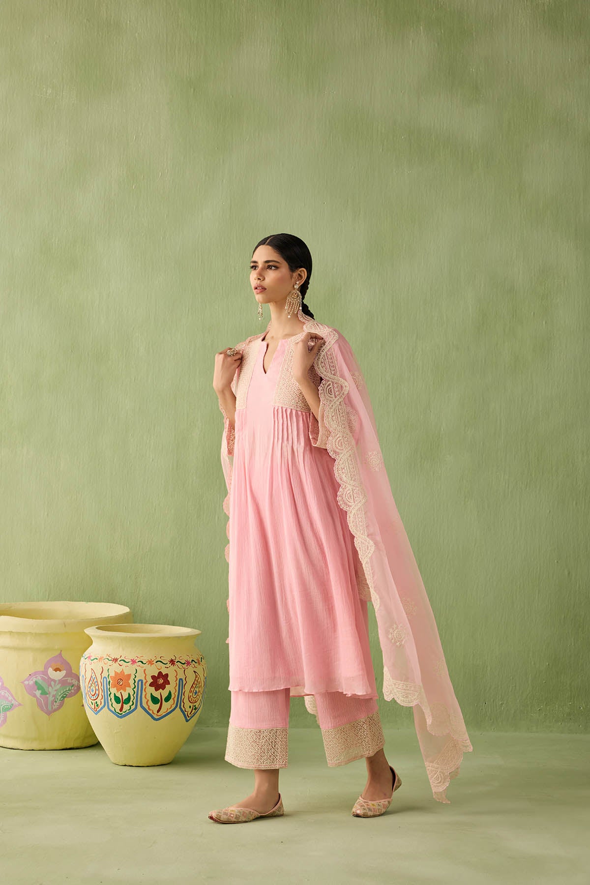 Cotton Gauze Parallel Yoke Kurta Set