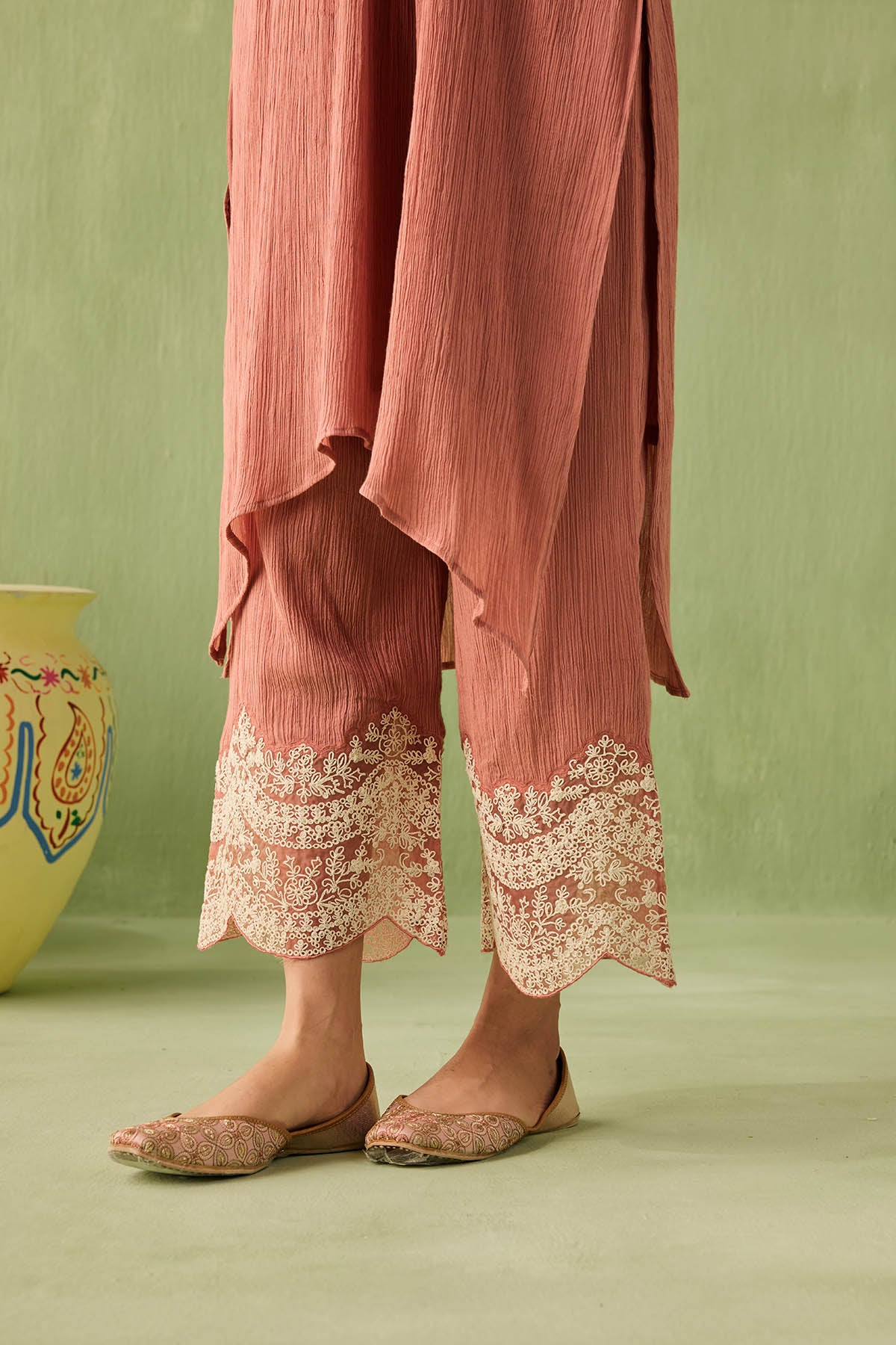 Asymmetrical Cotton Gauze Kurta Set