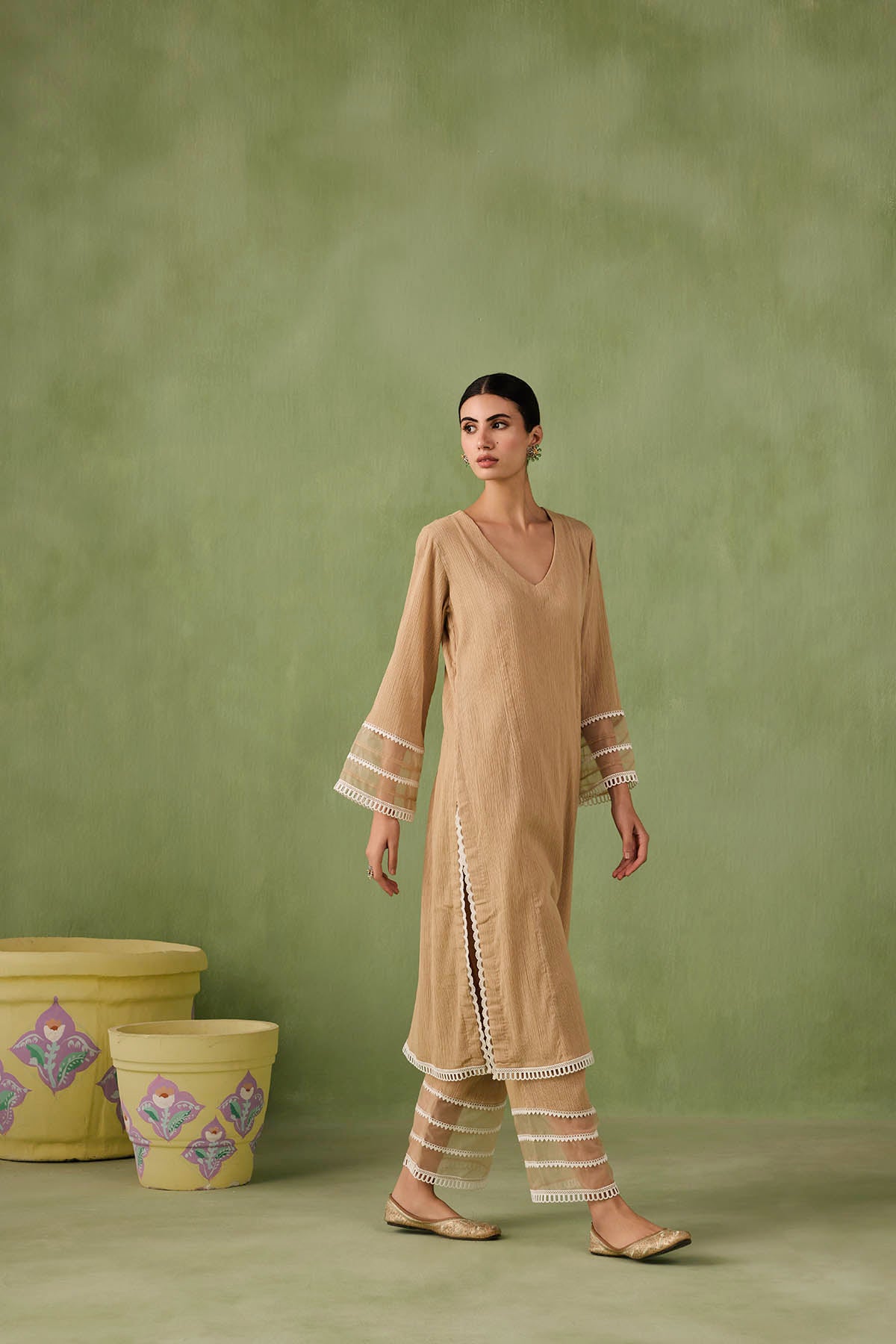 Organza Panel & Lace Kurta Set