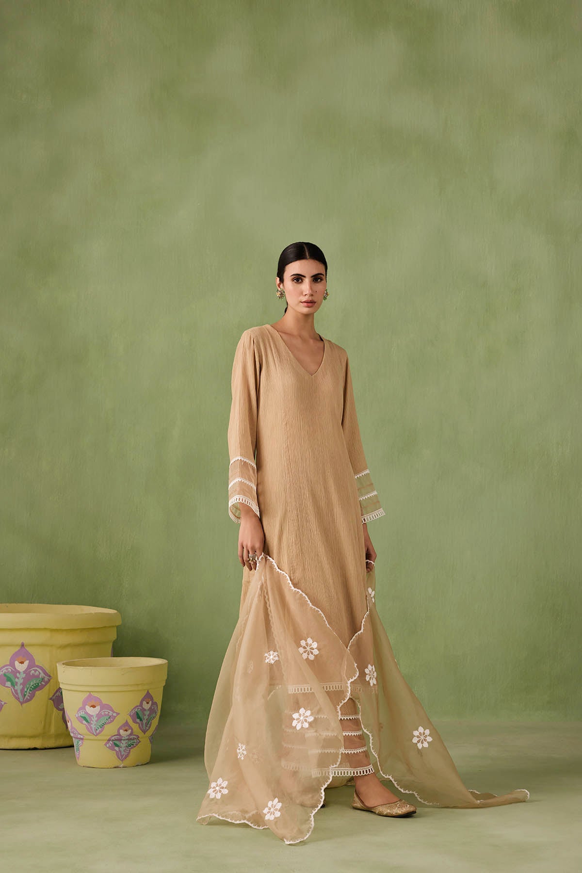 Organza Panel & Lace Kurta Set