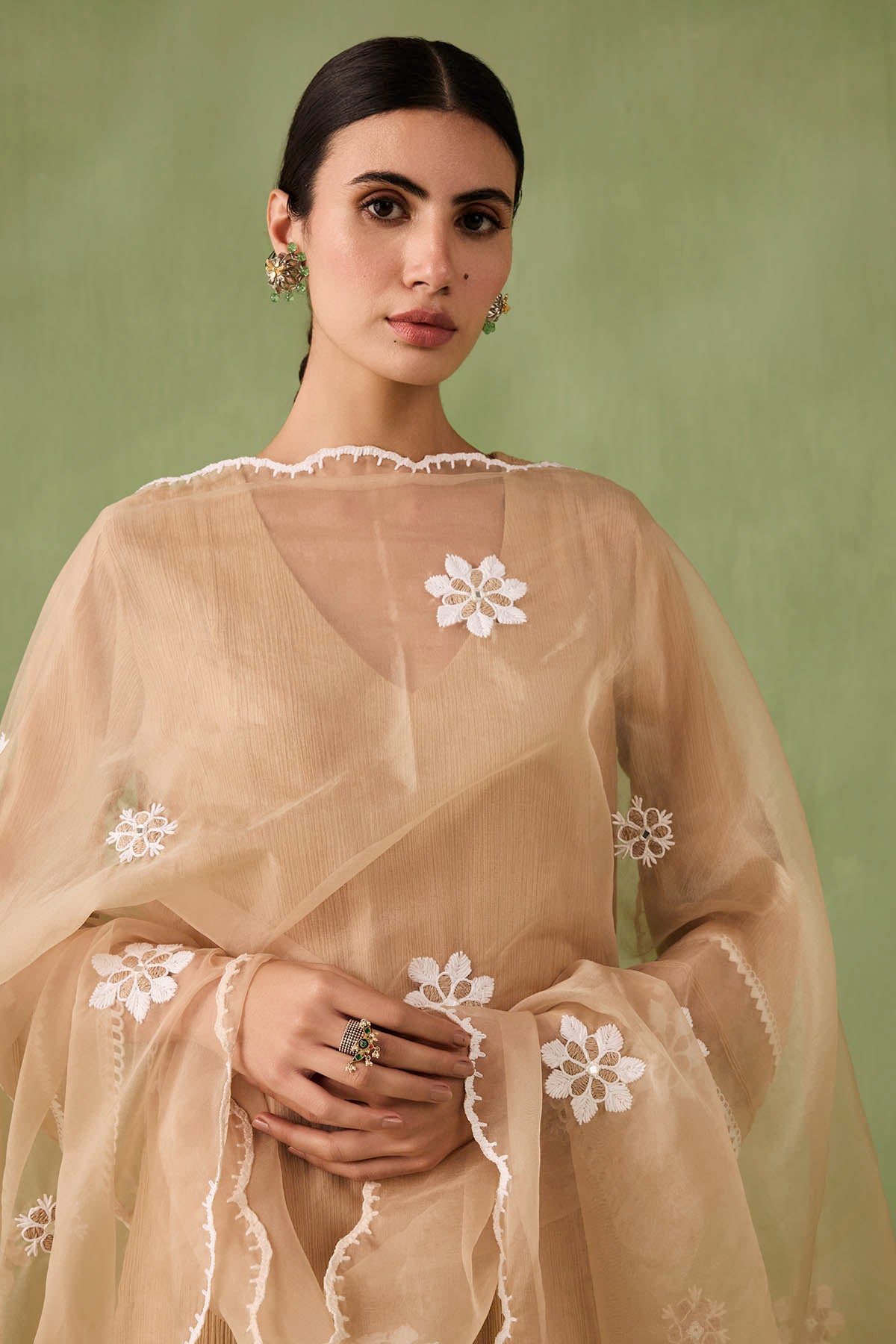 Organza Panel & Lace Kurta Set