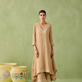 Cotton Gauze Waterfall Hemline Kurta Set-RTS