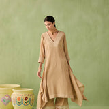 Cotton Gauze Waterfall Hemline Kurta Set-RTS