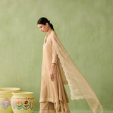 Cotton Gauze Waterfall Hemline Kurta Set-RTS