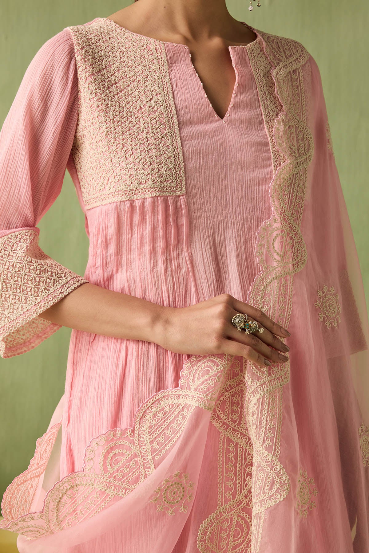 Cotton Gauze Parallel Yoke Kurta Set