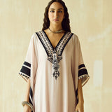 Nude Beige & Ebony Embroidered Kaftan