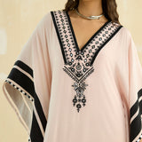 Nude Beige & Ebony Embroidered Kaftan
