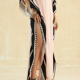 Nude Beige & Ebony Embroidered Kaftan