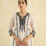 Nude Beige  Kalidaar Embroidered Kurta Set