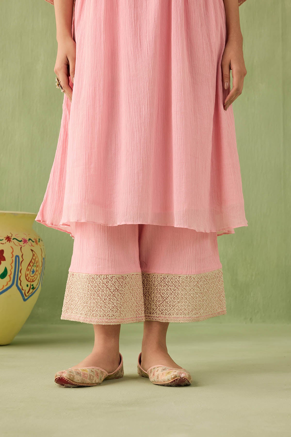 Cotton Gauze Parallel Yoke Kurta Set