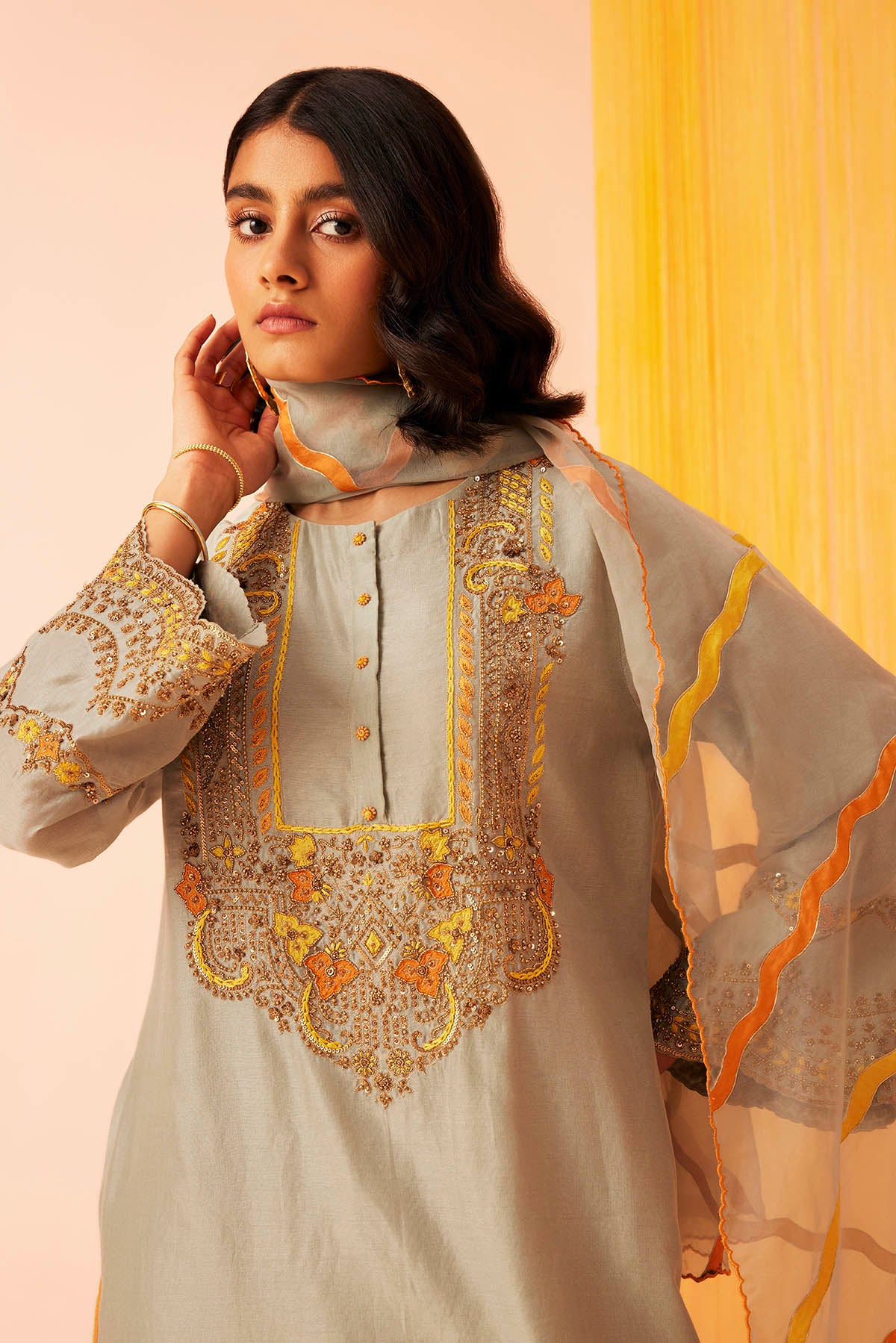 Waves Embroidered Kurta Set-RTS