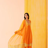 Orange Musings V-neck Kurta Set