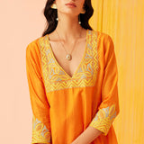 Orange Musings V-neck Kurta Set