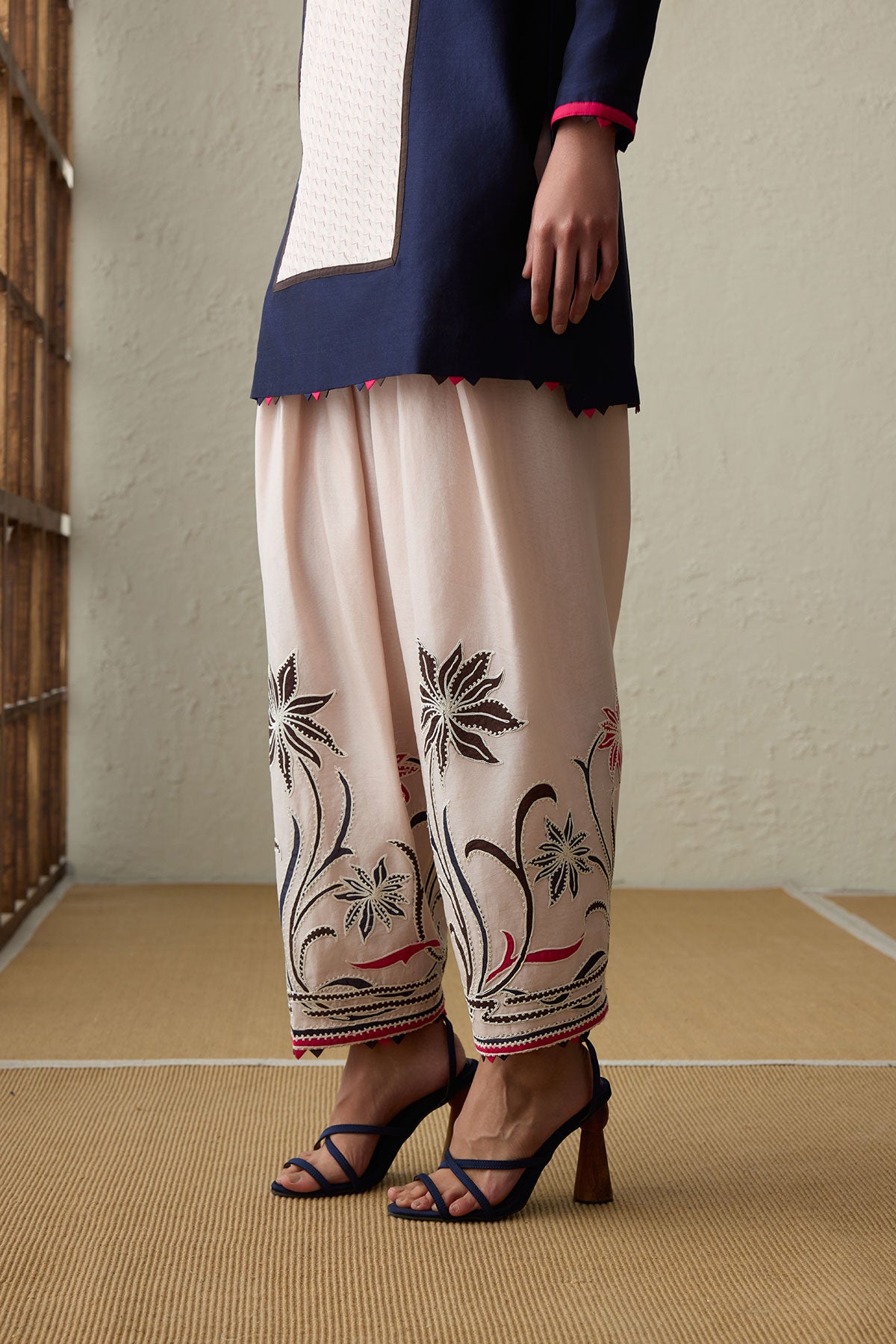 Matsu - Baby Pink & Navy Blue Kurta Set-RTS