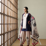 Matsu - Baby Pink & Navy Blue Kurta Set