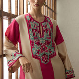 Yama - Dark Beige & Crimson Magenta Kurta Set