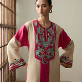 Yama - Dark Beige & Crimson Magenta Kurta Set