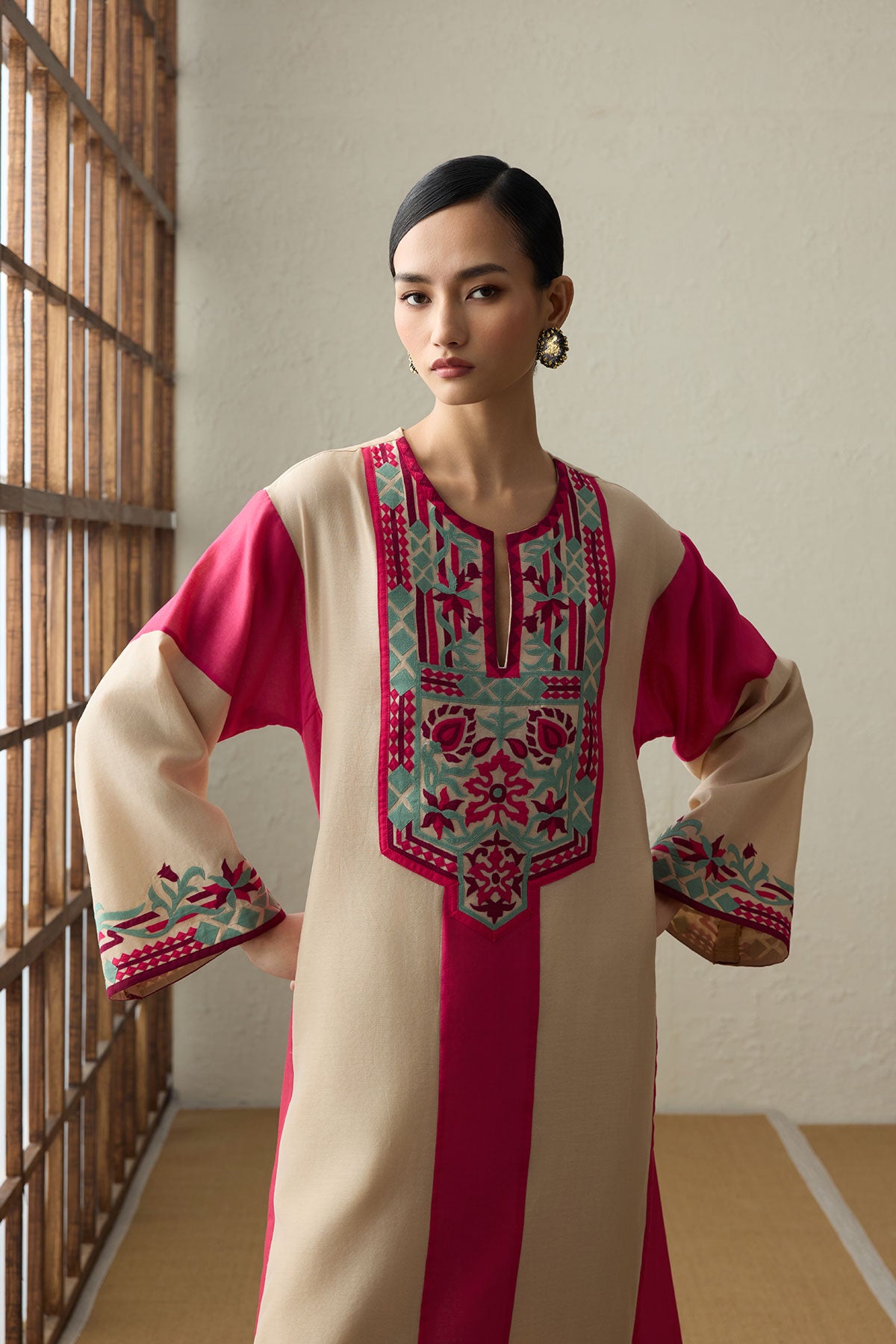 Yama - Dark Beige & Crimson Magenta Kurta Set-RTS