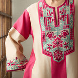 Yama - Dark Beige & Crimson Magenta Kurta Set
