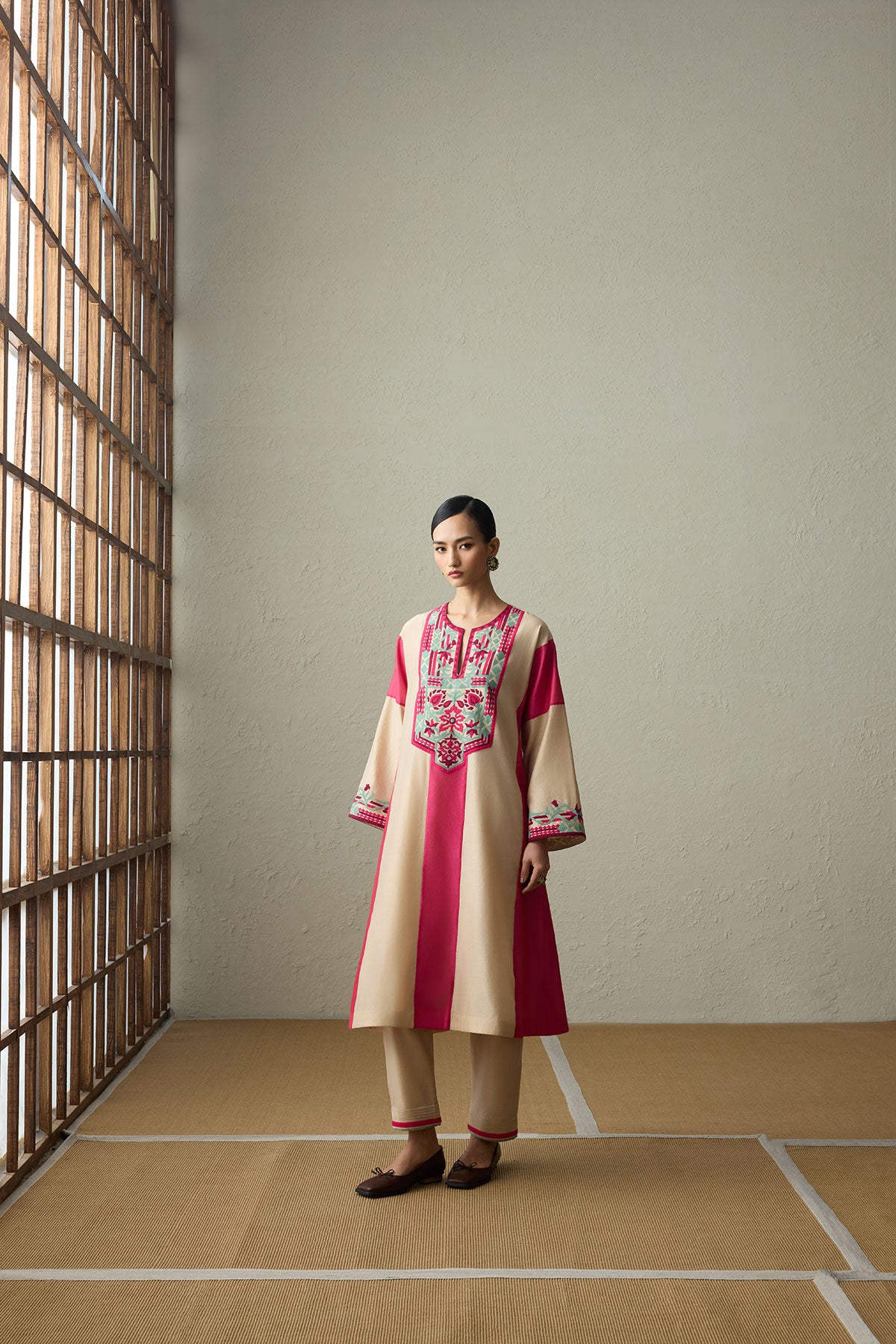 Yama - Dark Beige & Crimson Magenta Kurta Set-RTS