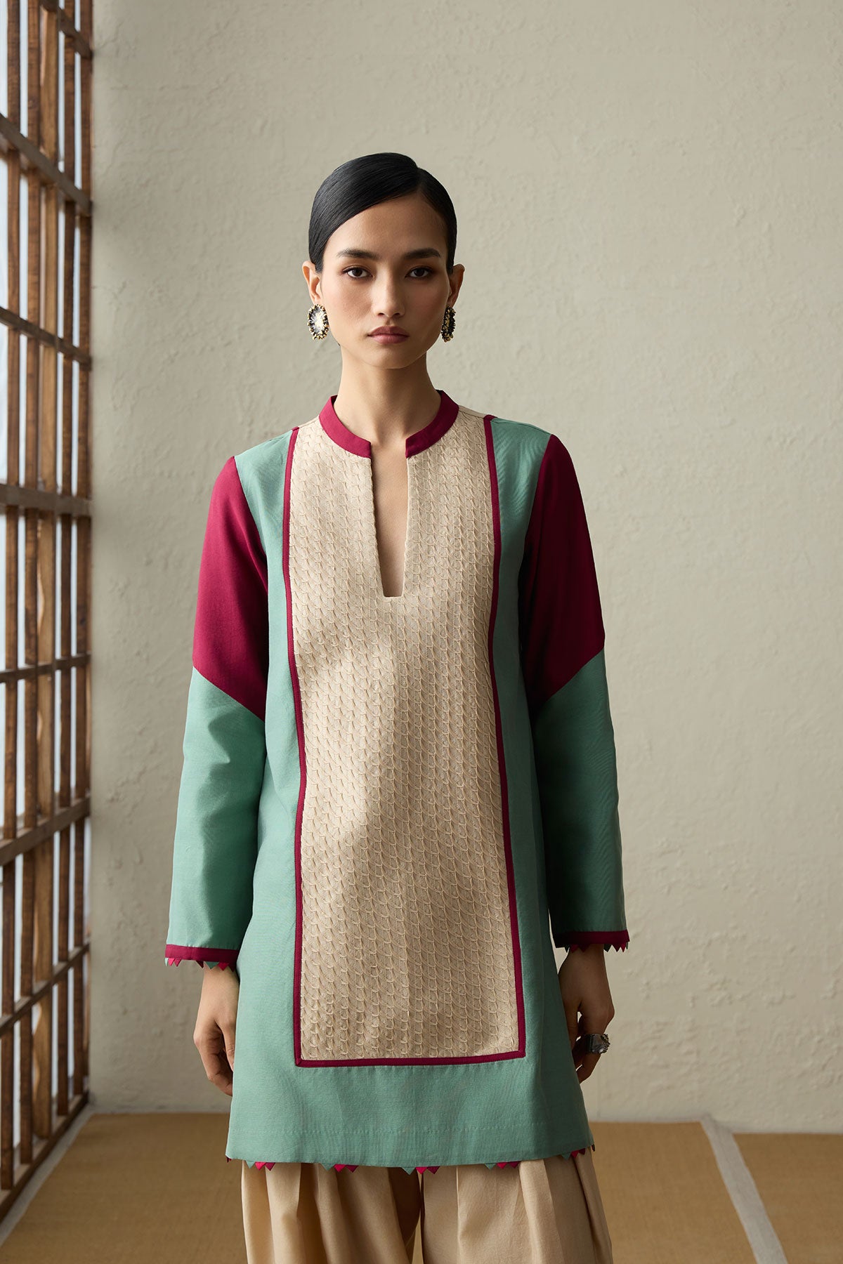 Matsu - Dark Beige & Forest Green Kurta Set-RTS