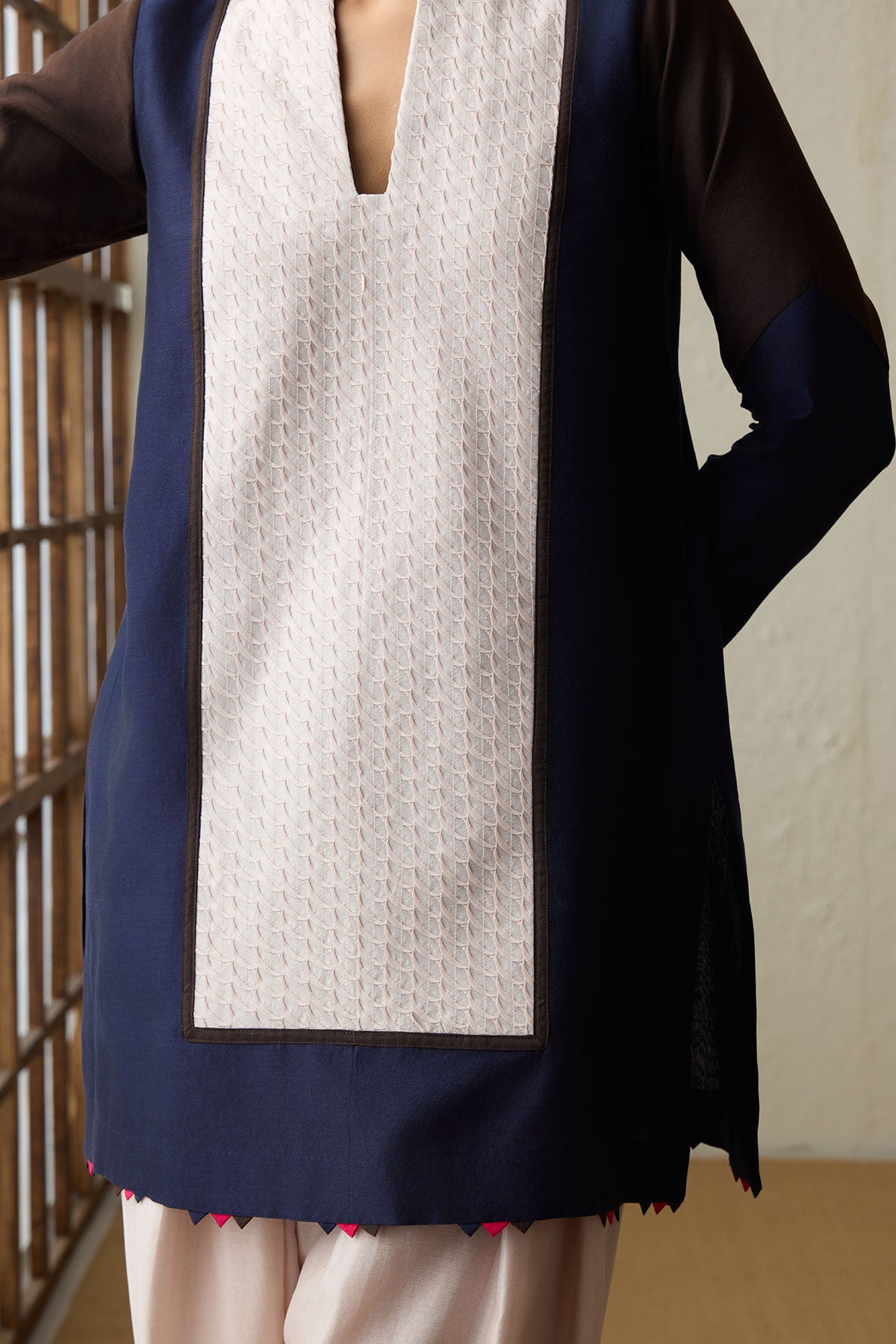 Matsu - Baby Pink & Navy Blue Kurta Set-RTS