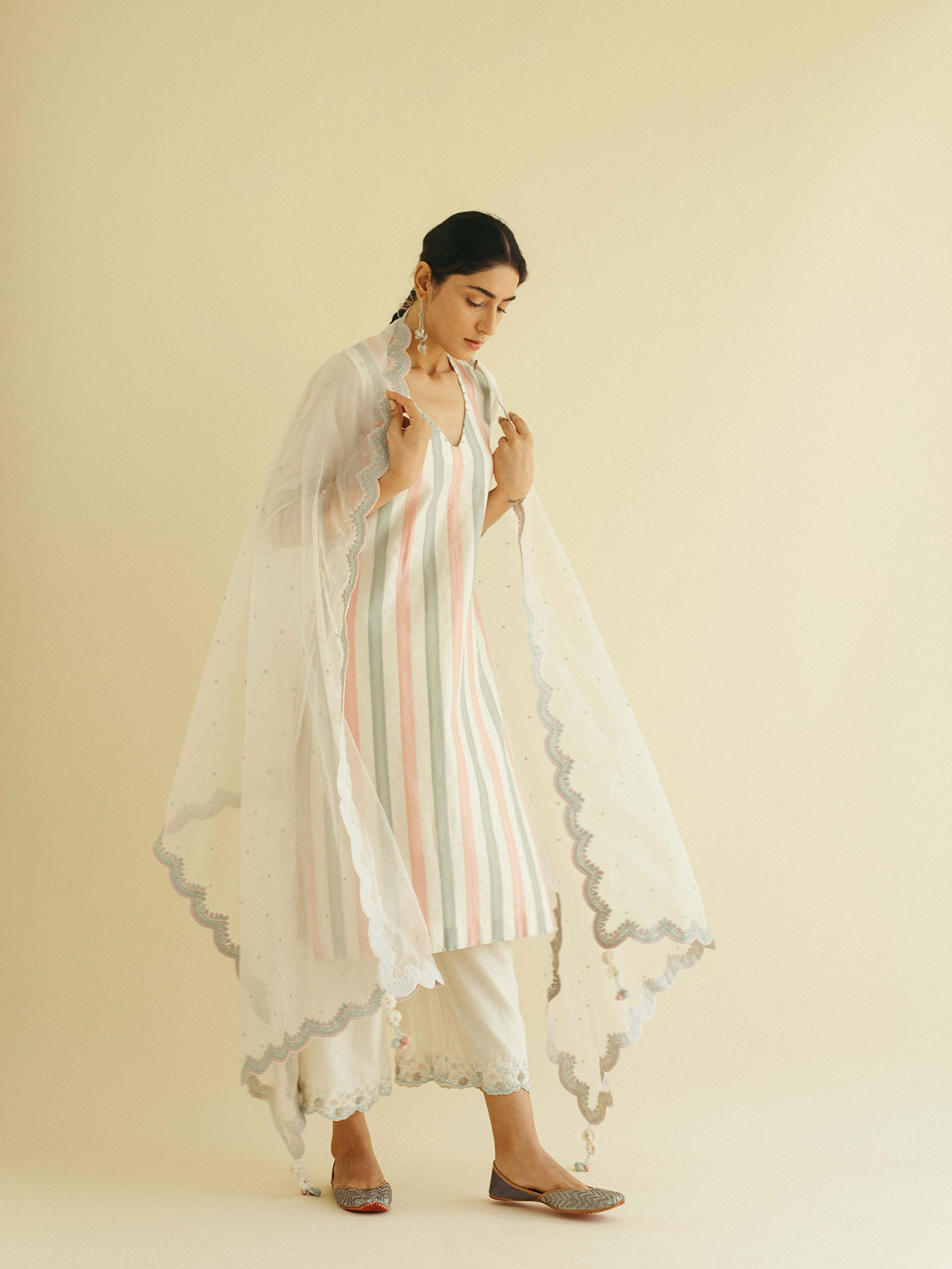 Three Tone Striped Kurta Set