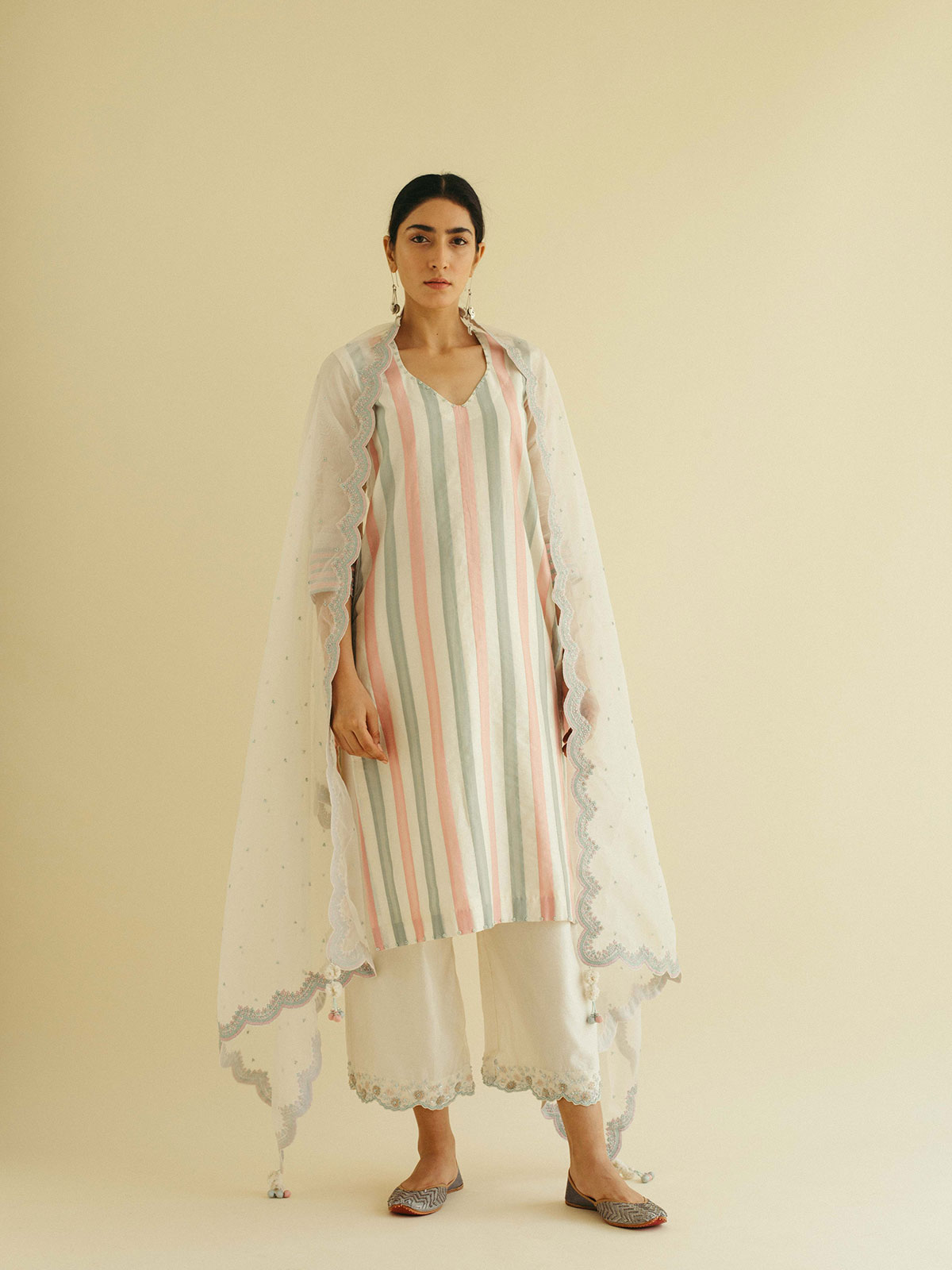 Three Tone Striped Kurta Set