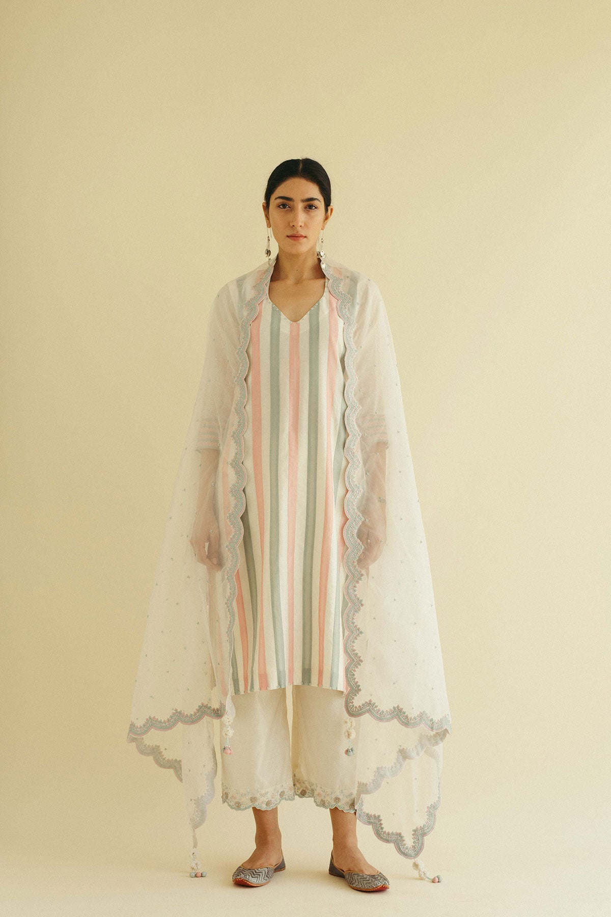 Three Tone Striped Kurta Set