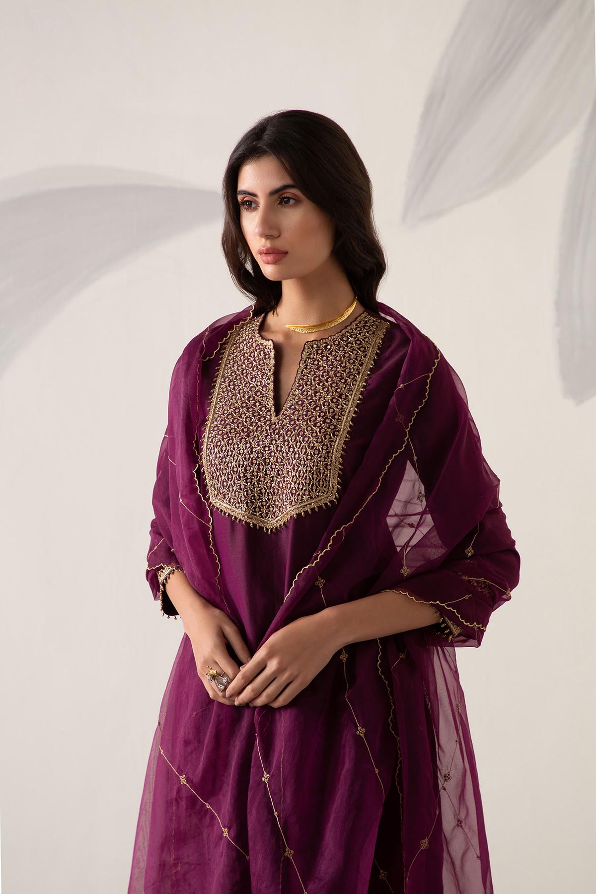 Silk Chanderi Check Yoke Kurta Set