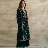 Velvet Mughal Motif Kurta Set-RTS